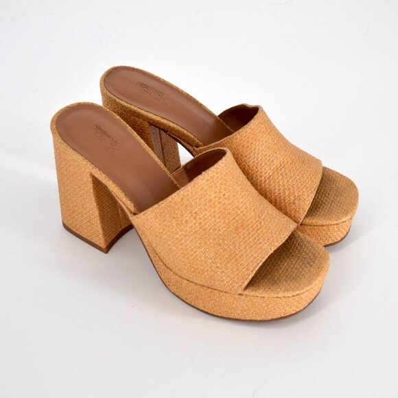 Nordstrom Rack Alyssa Chunky Heel Woven Platform Sandals Golden Tan Women's 6.5 - Picture 2 of 9